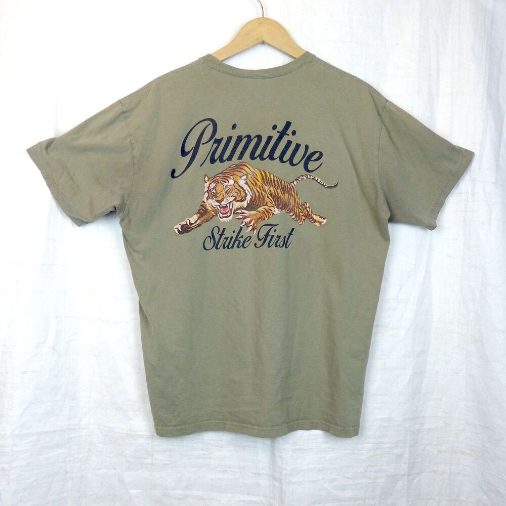 Primitive Tiger Graphic T Shirt Mens XL Olive Green Strike First Skate Tee